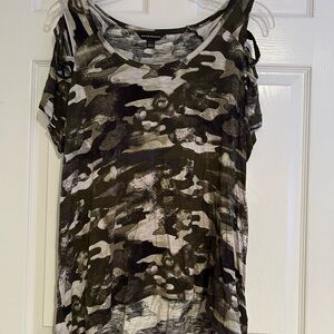 Black Green and Gray Camouflage Short Sleeve Top